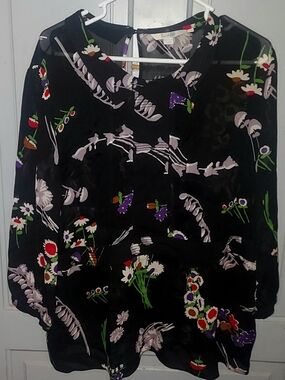 Boden Black Floral sheer blouse. Size 16